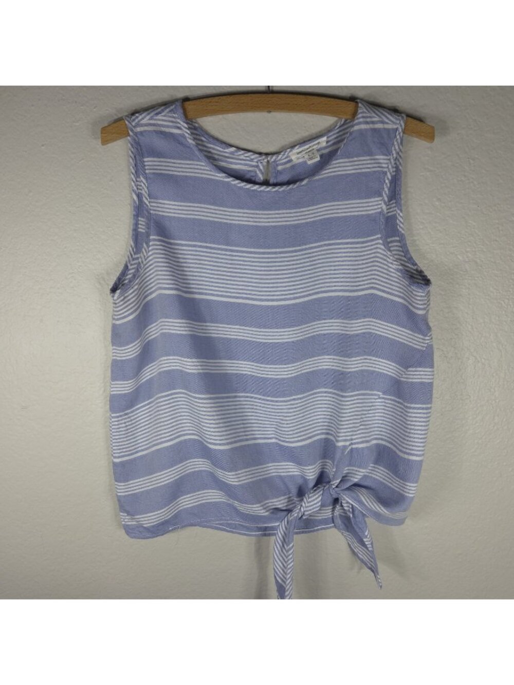 Beachlunchlounge Striped Top Blouse Tie Front Sleeveless Size S Light Blue White